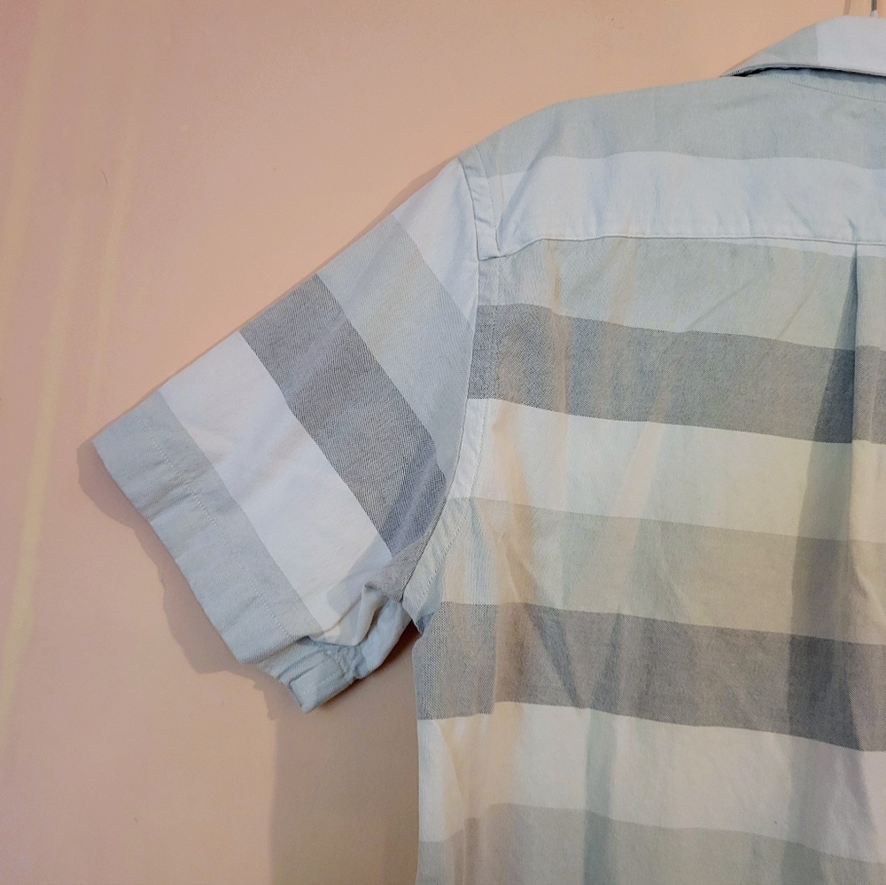 J. Crew Short Sleeve Cotton Oxford Shirt, White & Gray, M, EUC - Picture 12 of 14